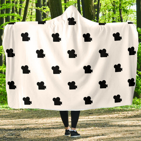 Film Camera Pattern - Hooded Blanket (White)