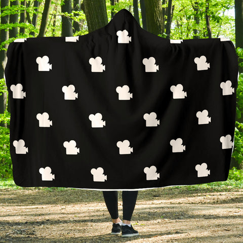 Film Camera Pattern - Hooded Blanket (Black)