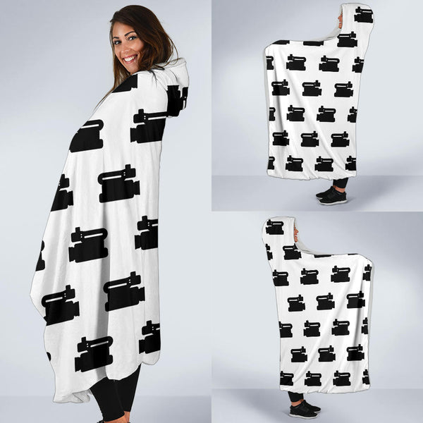 Film Camera Pattern - Hooded Blanket (White)