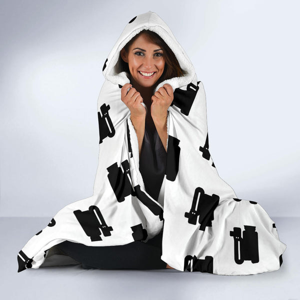 Film Camera Pattern - Hooded Blanket (White)