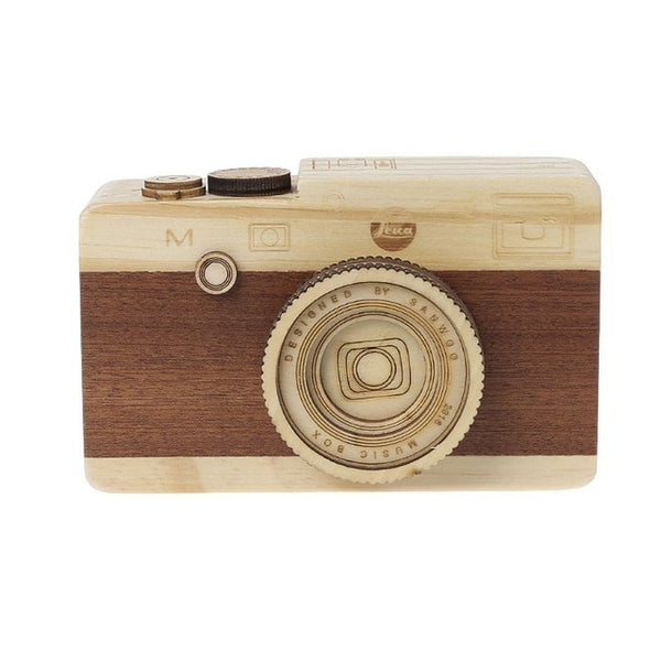 Wooden Retro Camera Music Box