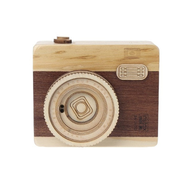 Wooden Retro Camera Music Box